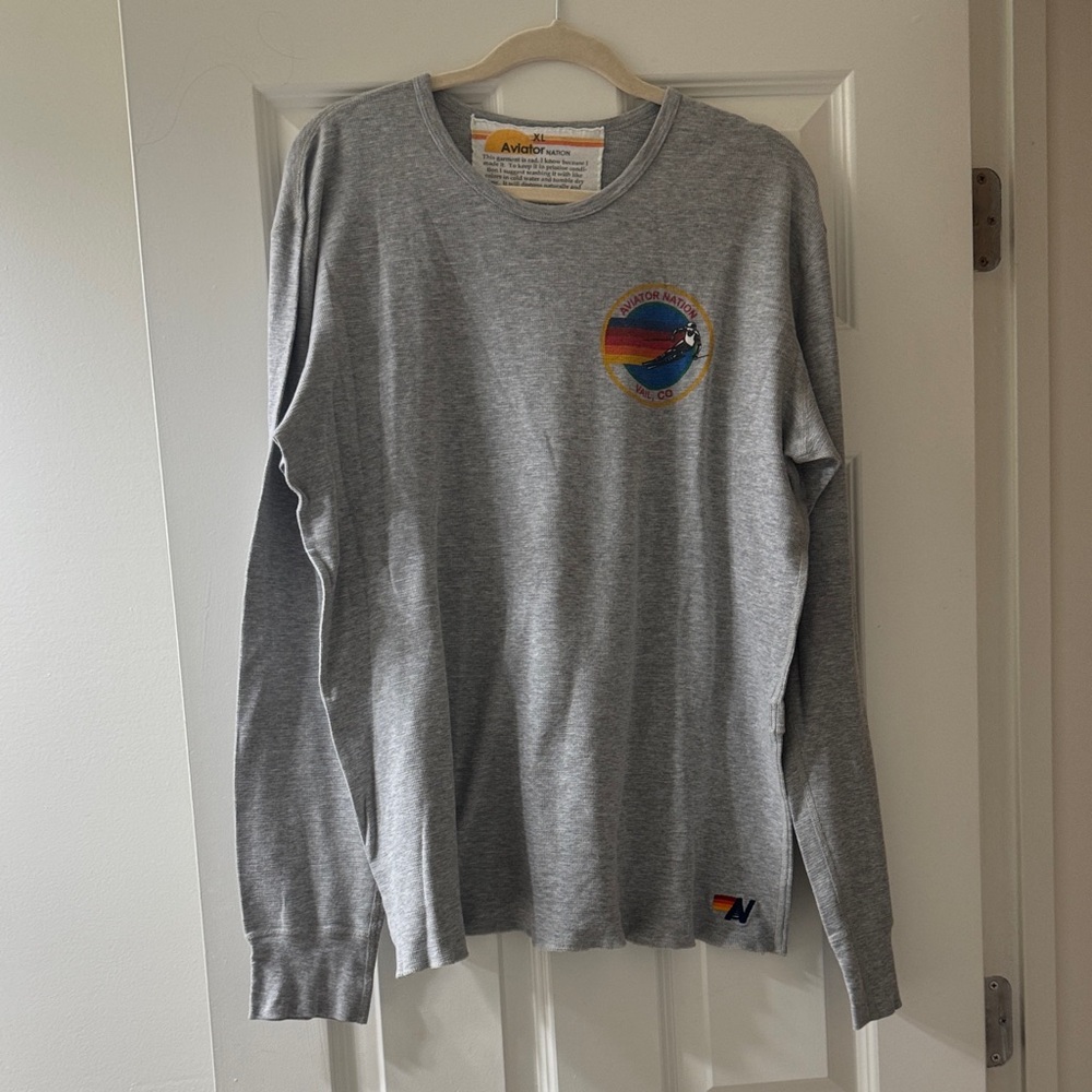 Aviator Nation Gray Shirt with Multicolor Ski Logo
